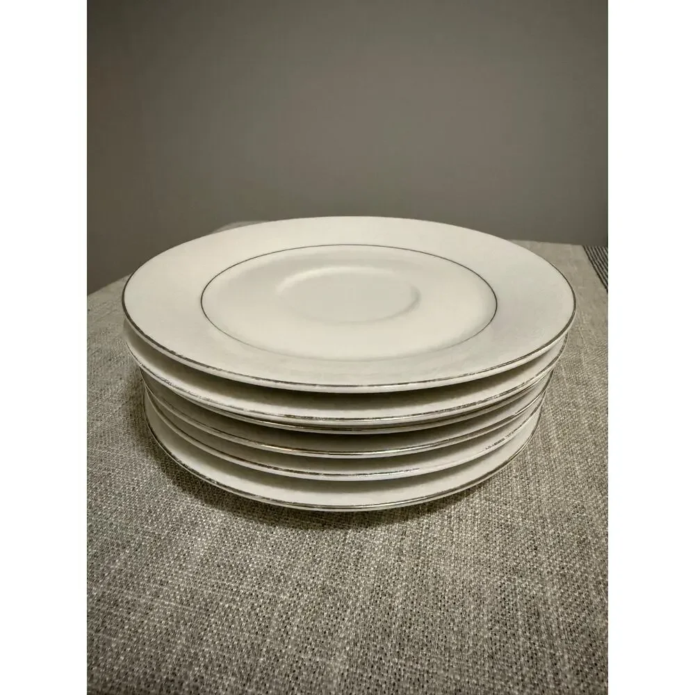 🍽️ Scarsdale 8079 China Saucers – Set of 6 – White Embossed Floral & Silver
